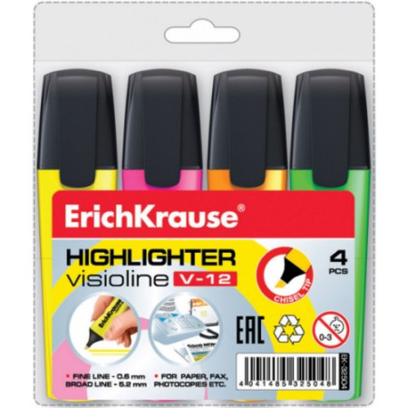 Marcador fluorescente Visioline V-12 ErichKrause - Pack 4 cores   - ONBIT