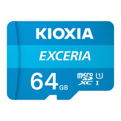 Cartão Memória Kioxia Exceria C10 UHS-I U1 microSDHC 64GB + Adaptador SD