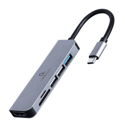 Adaptador Gembird USB-C 6-in-1 (Hub + HDMI + Leitor de Cartões)