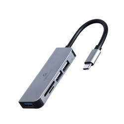 Hub USB-C Gembird 3-port (1 x USB3.1 + 2 x USB 2.0) Leitor de Cartões